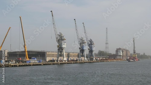 Sea Shipping Port with Cargo Cranes in Gdansk city at summer day