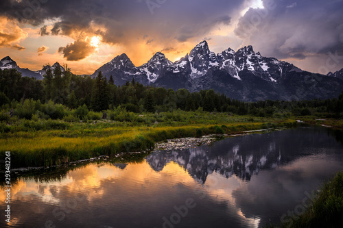 Sunset Reflections on the Grand Teton Range from Schwabacher Landing