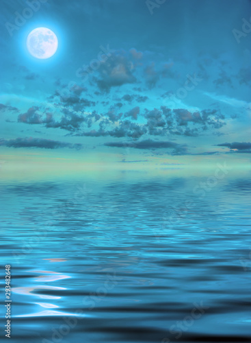moon night clouds. lunar sky  moon reflection water 3D illustration