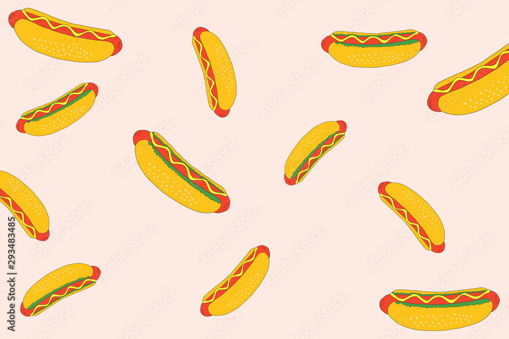 Delicious hot dog, drawing illustration. Delicious hot dog, drawing illustration.