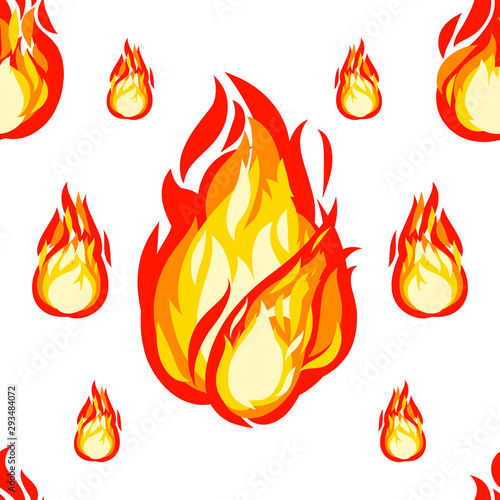 Seamless pattern of drawing fire balls, isolation on white background for any graphic designing