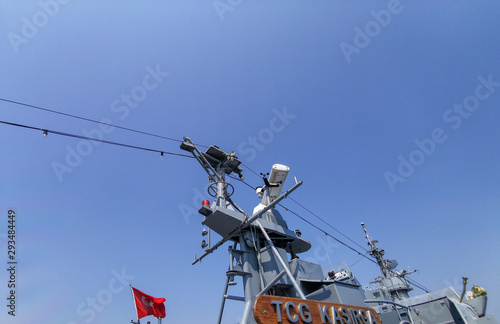 tower of battleship destroyer with turkish flag