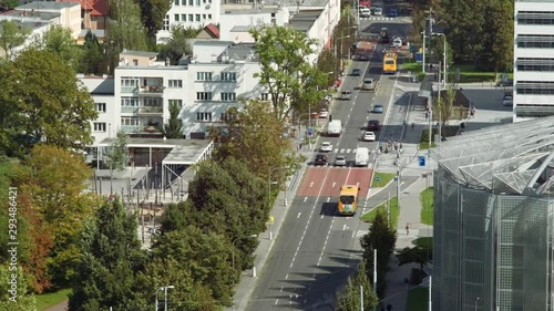 Zlin, Czech Republic - September 2019: Evated city view with traffic on busy road. 4K resolution photo