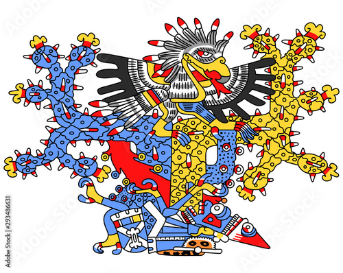 Cuauhtli ancient mexica god from Borgia Codex vector illustrator version. 