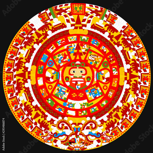 Famous ancient Aztec Calendar vector full color. 