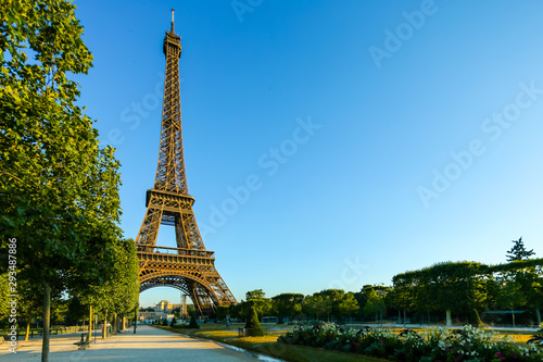 Views of the Eiffel Tower at magic hour