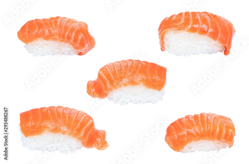 Nigiri Sushi set isolated on a white background , Salmon sushi..