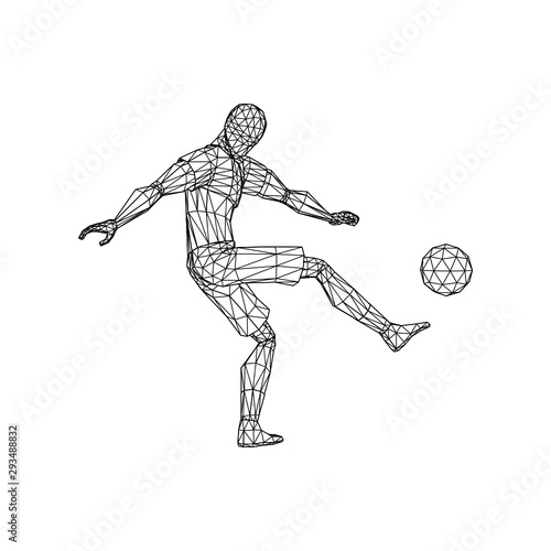 Abstract soccer player voley shoot, triangulation low poly illustration