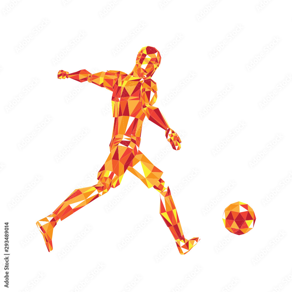 Abstract soccer player voley shoot, triangulation low poly illustration Abstract soccer player voley shoot, triangulation low poly illustration
