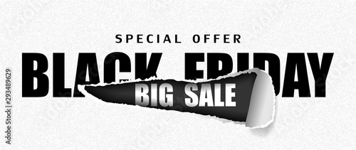 Black Friday sale slogan on ripped paper. Vector illustration.
