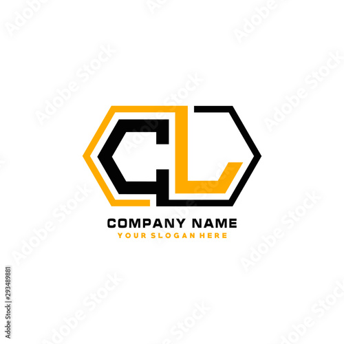 CL initial letters looping linked hexagon elegant logo color blue, black, yellow