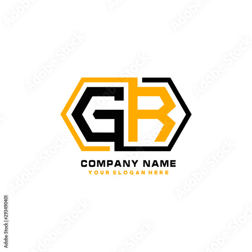 GR initial letters looping linked hexagon elegant logo color blue, black, yellow