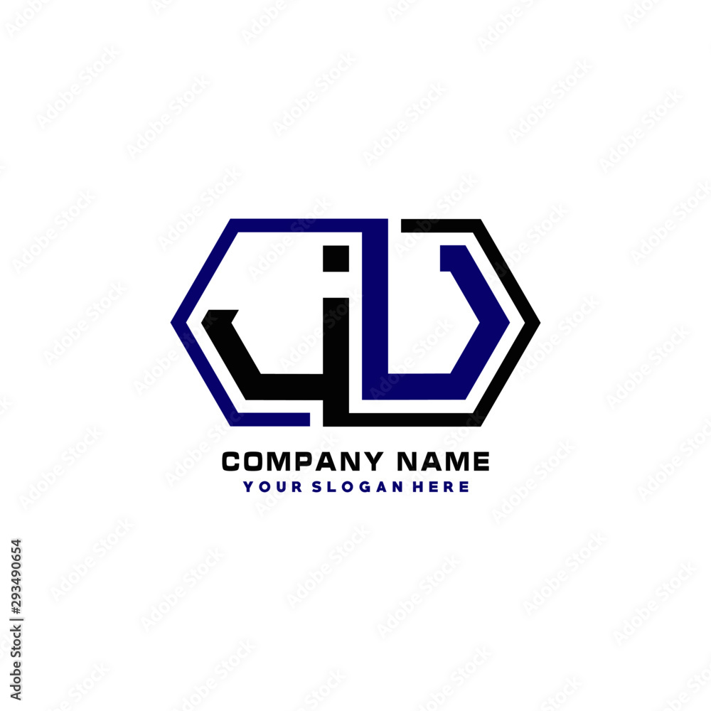 JU initial letters looping linked hexagon elegant logo color blue, black, yellow JU initial letters looping linked hexagon elegant logo color blue, black, yellow