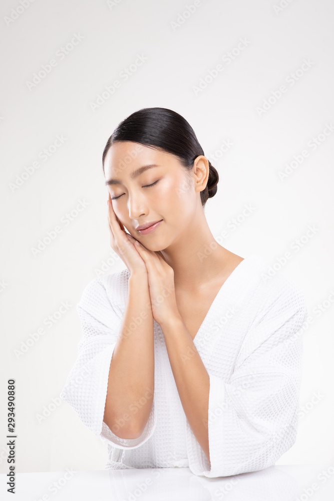 Beautiful Asian woman touching soft cheek smile Close her eyes with clean and fresh skin Happiness and cheerful with positive emotional,isolated on white background,Beauty and Cosmetics Concept Beautiful Asian woman touching soft cheek smile Close her eyes with clean and fresh skin Happiness and cheerful with positive emotional,isolated on white background,Beauty and Cosmetics Concept