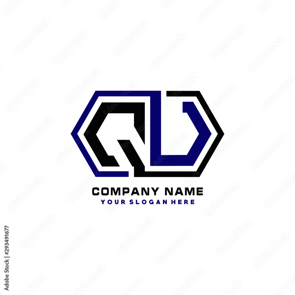 QU initial letters looping linked hexagon elegant logo color blue, black, yellow QU initial letters looping linked hexagon elegant logo color blue, black, yellow