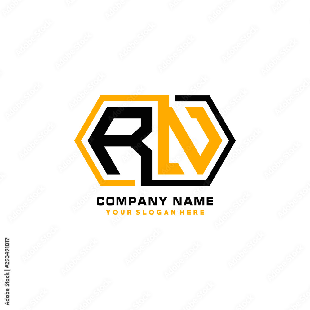 RN initial letters looping linked hexagon elegant logo color blue, black, yellow RN initial letters looping linked hexagon elegant logo color blue, black, yellow