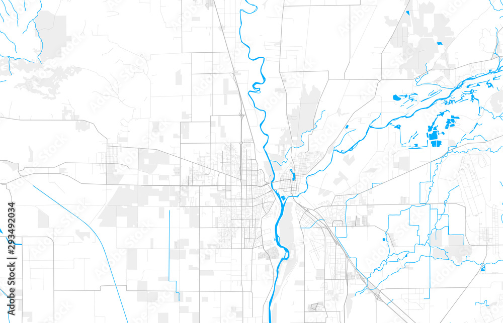 Rich detailed vector map of Yuba City, California, USA