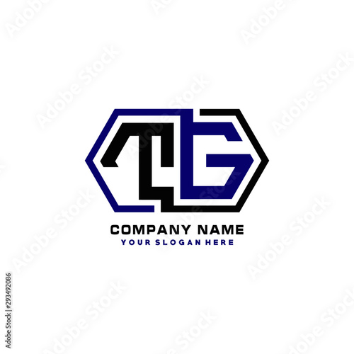 TG initial letters looping linked hexagon elegant logo color blue, black, yellow