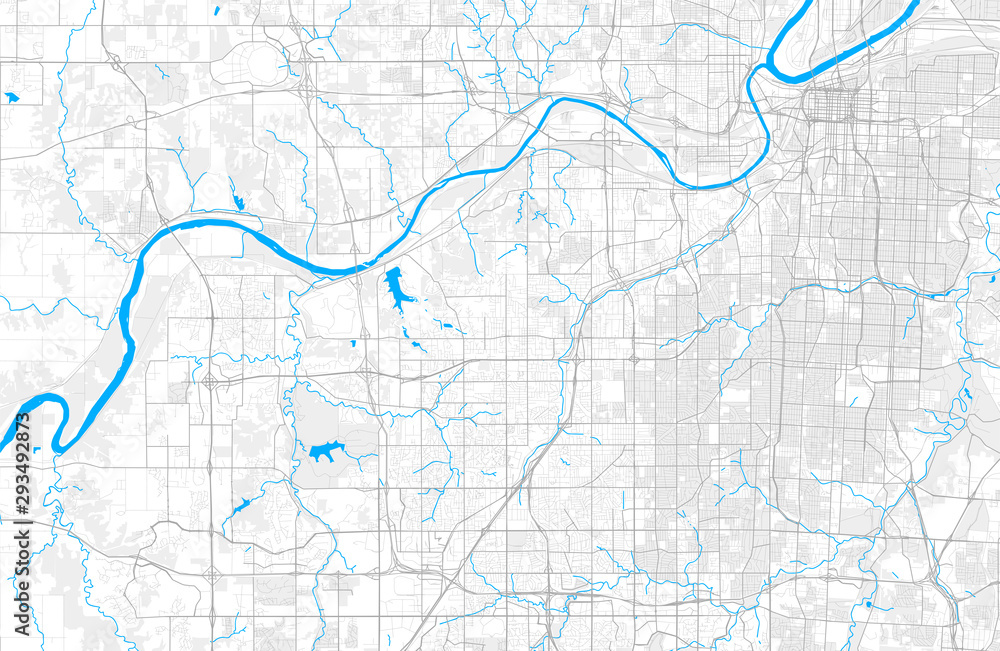 Rich detailed vector map of Shawnee, Kansas, USA
