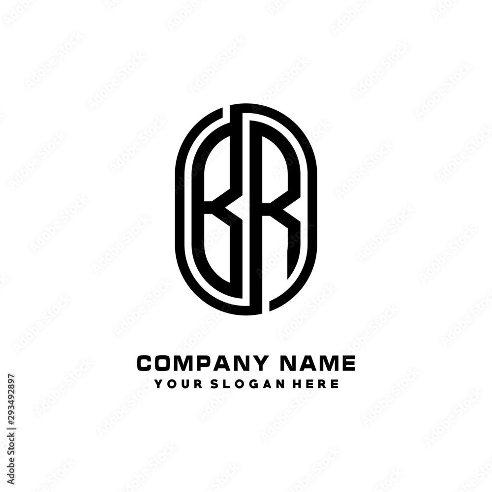 Initial Letter BR Linked Rounded Design Logo, Black color. feminine outline logo design Initial Letter BR Linked Rounded Design Logo, Black color. feminine outline logo design