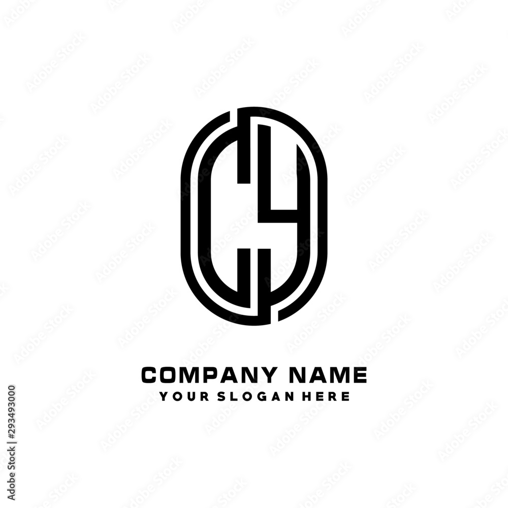 Obraz premium Initial Letter CY Linked Rounded Design Logo, Black color. feminine outline logo design
