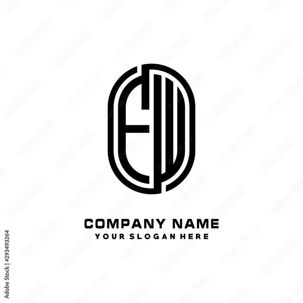 Initial Letter FW Linked Rounded Design Logo, Black color. feminine outline logo design Initial Letter FW Linked Rounded Design Logo, Black color. feminine outline logo design