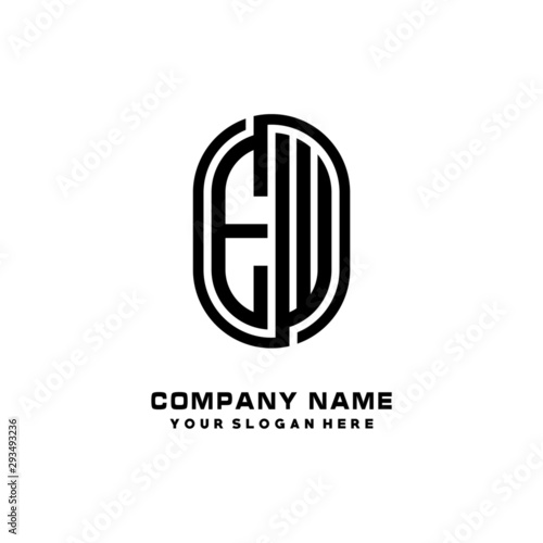 Initial Letter EW Linked Rounded Design Logo, Black color. feminine outline logo design