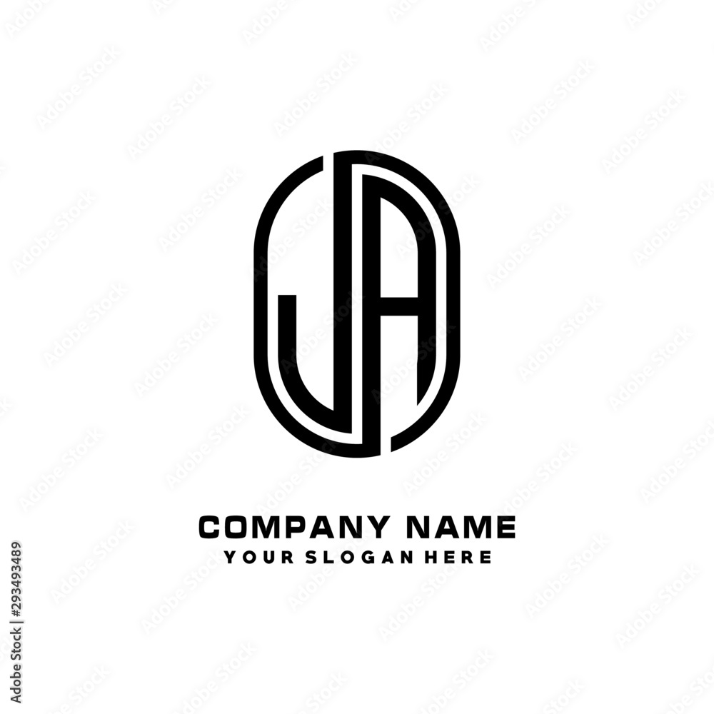 Initial Letter JA Linked Rounded Design Logo, Black color. feminine outline logo design Initial Letter JA Linked Rounded Design Logo, Black color. feminine outline logo design
