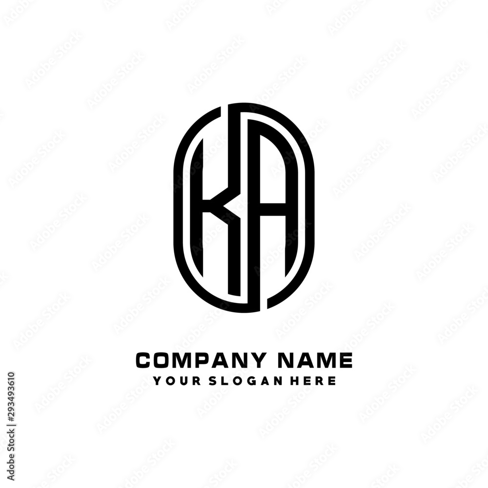 Initial Letter KA Linked Rounded Design Logo, Black color. feminine outline logo design Initial Letter KA Linked Rounded Design Logo, Black color. feminine outline logo design