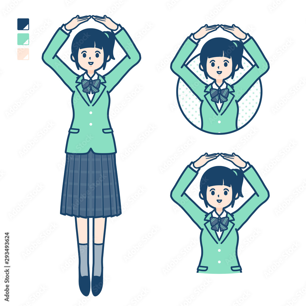 simple school girl Green Blazer_circle with arms simple school girl Green Blazer_circle with arms