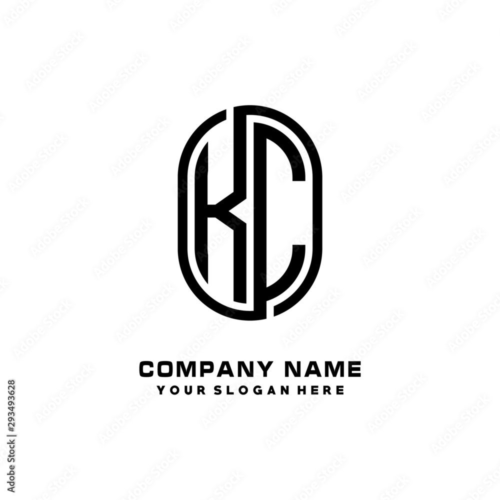 Initial Letter KC Linked Rounded Design Logo, Black color. feminine outline logo design Initial Letter KC Linked Rounded Design Logo, Black color. feminine outline logo design