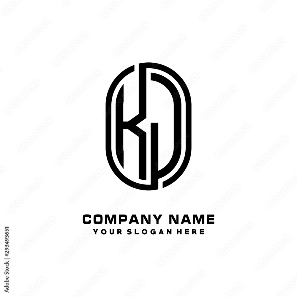 Initial Letter KJ Linked Rounded Design Logo, Black color. feminine outline logo design Initial Letter KJ Linked Rounded Design Logo, Black color. feminine outline logo design