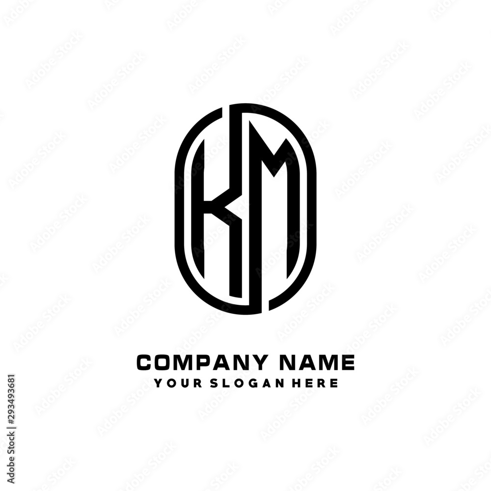Initial Letter KM Linked Rounded Design Logo, Black color. feminine outline logo design Initial Letter KM Linked Rounded Design Logo, Black color. feminine outline logo design