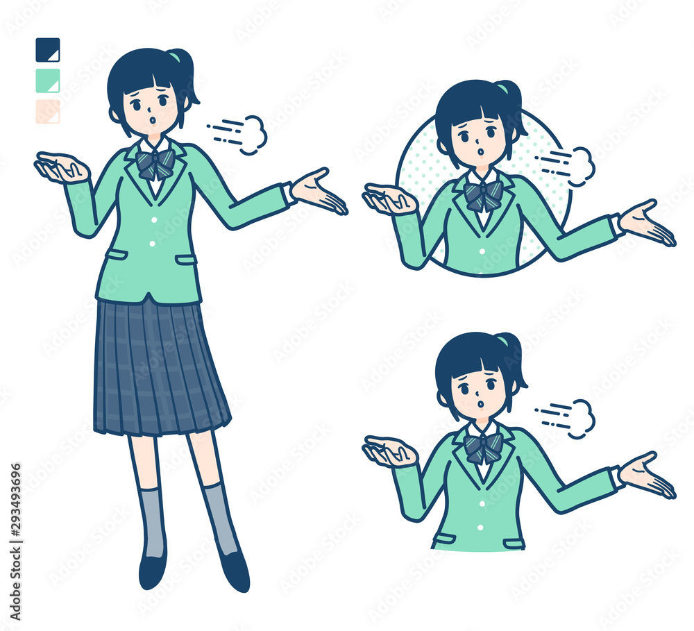 simple school girl Green Blazer_despair gesture simple school girl Green Blazer_despair gesture