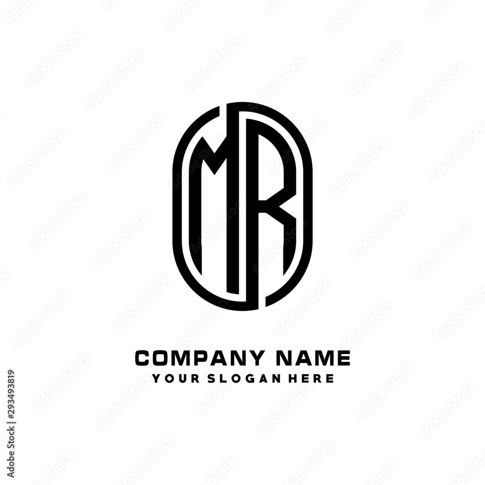 Initial Letter MR Linked Rounded Design Logo, Black color. feminine outline logo design Initial Letter MR Linked Rounded Design Logo, Black color. feminine outline logo design
