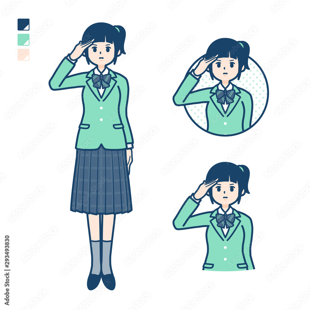 simple school girl Green Blazer_salute