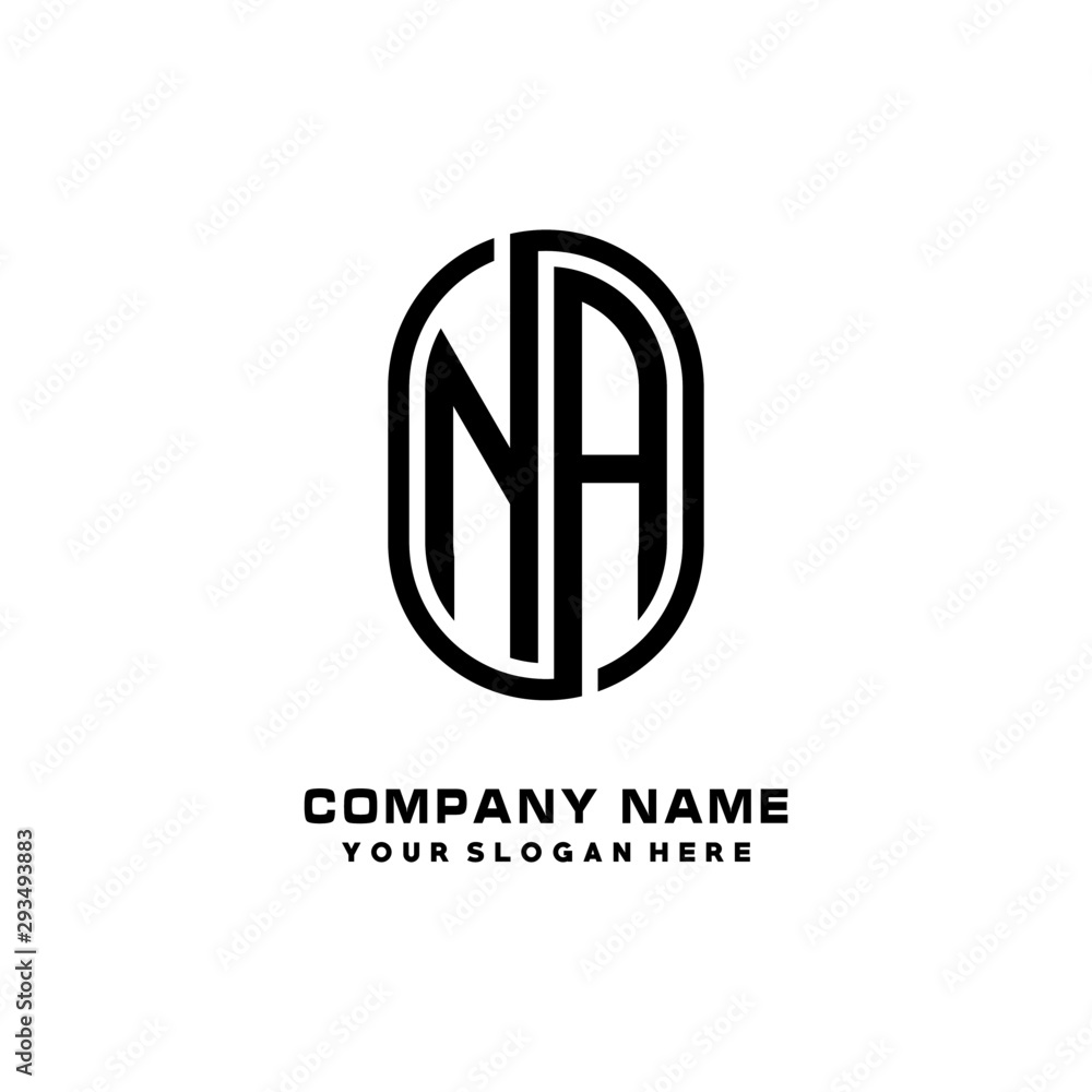 Initial Letter NA Linked Rounded Design Logo, Black color. feminine outline logo design Initial Letter NA Linked Rounded Design Logo, Black color. feminine outline logo design