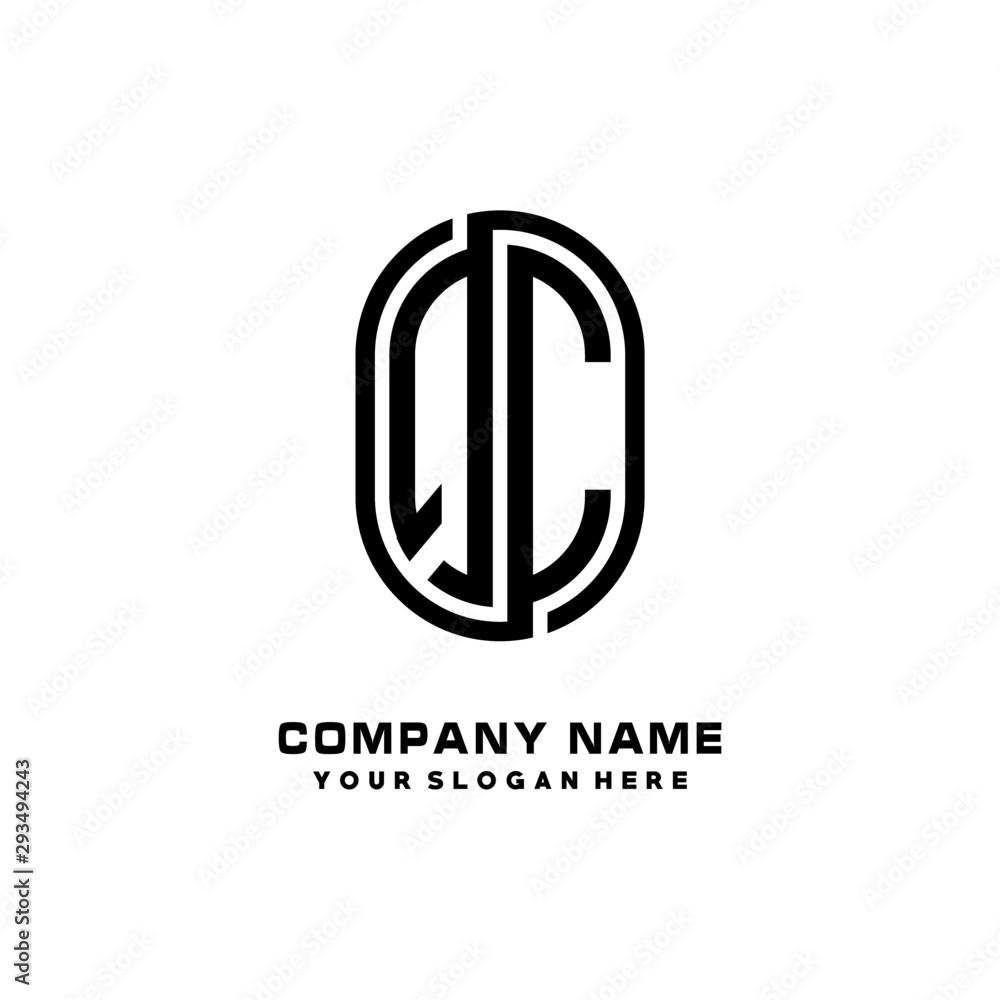 Initial Letter QC Linked Rounded Design Logo, Black color. feminine outline logo design Initial Letter QC Linked Rounded Design Logo, Black color. feminine outline logo design