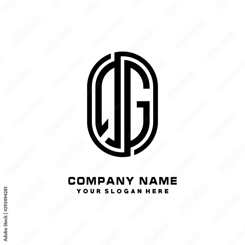 Initial Letter QG Linked Rounded Design Logo, Black color. feminine outline logo design Initial Letter QG Linked Rounded Design Logo, Black color. feminine outline logo design