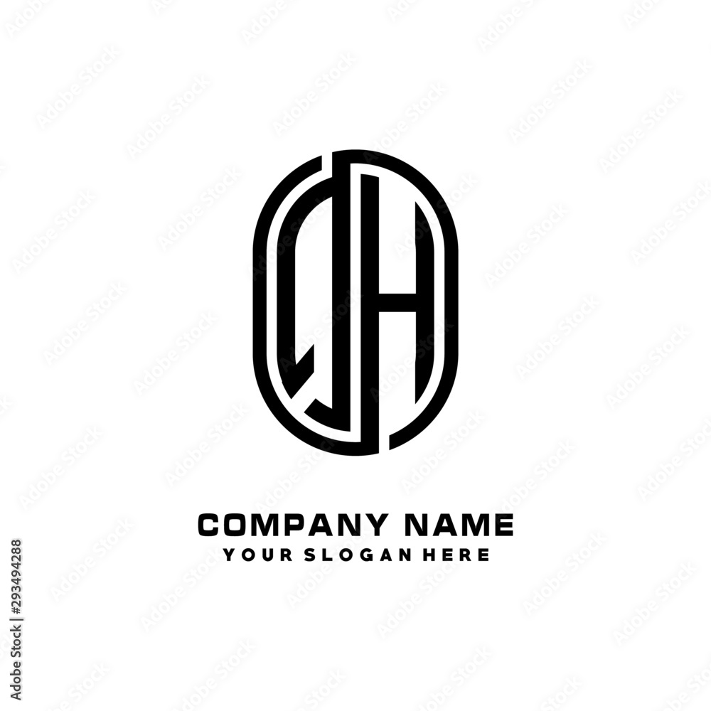 Initial Letter QH Linked Rounded Design Logo, Black color. feminine outline logo design Initial Letter QH Linked Rounded Design Logo, Black color. feminine outline logo design