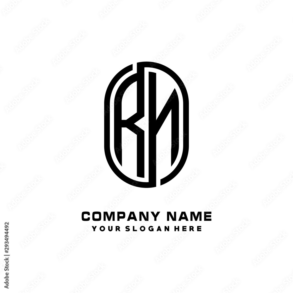 Initial Letter RN Linked Rounded Design Logo, Black color. feminine outline logo design Initial Letter RN Linked Rounded Design Logo, Black color. feminine outline logo design