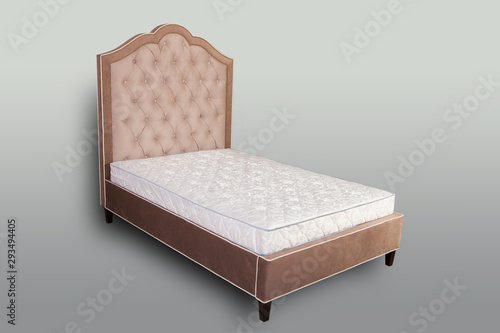 Double bed with soft back and base. Comfortable bedroom furniture.