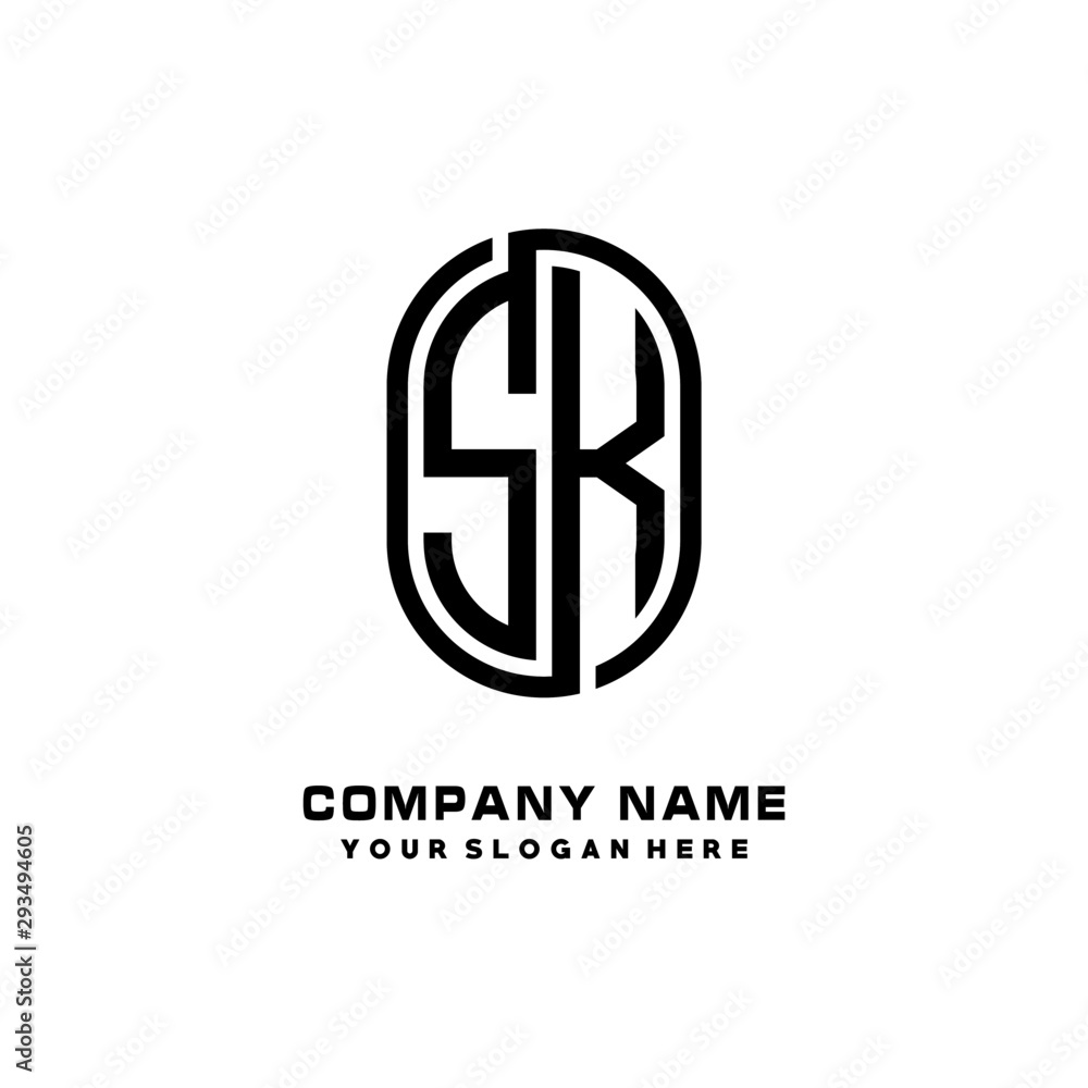 Obraz premium Initial Letter SK Linked Rounded Design Logo, Black color. feminine outline logo design