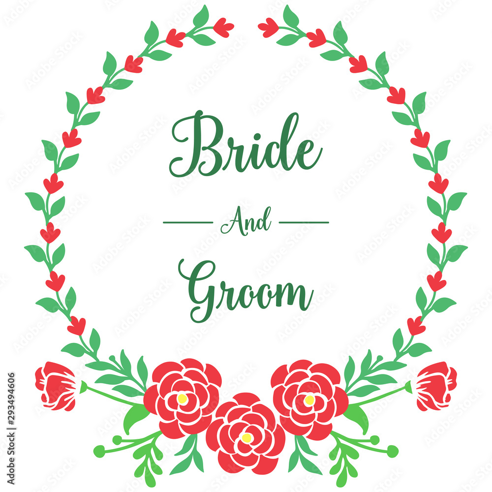 Beautiful red rose flower frame, wedding card for bride and groom. Vector Beautiful red rose flower frame, wedding card for bride and groom. Vector
