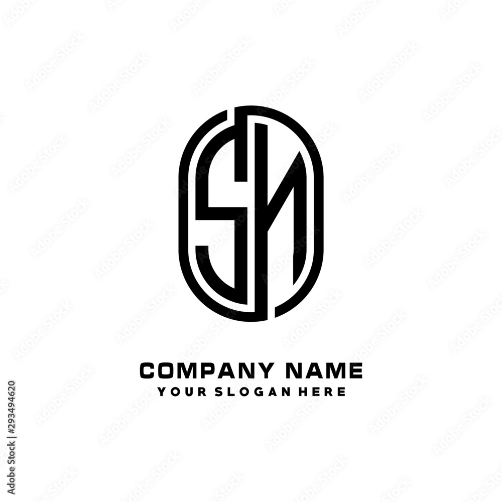 Initial Letter SN Linked Rounded Design Logo, Black color. feminine outline logo design Initial Letter SN Linked Rounded Design Logo, Black color. feminine outline logo design