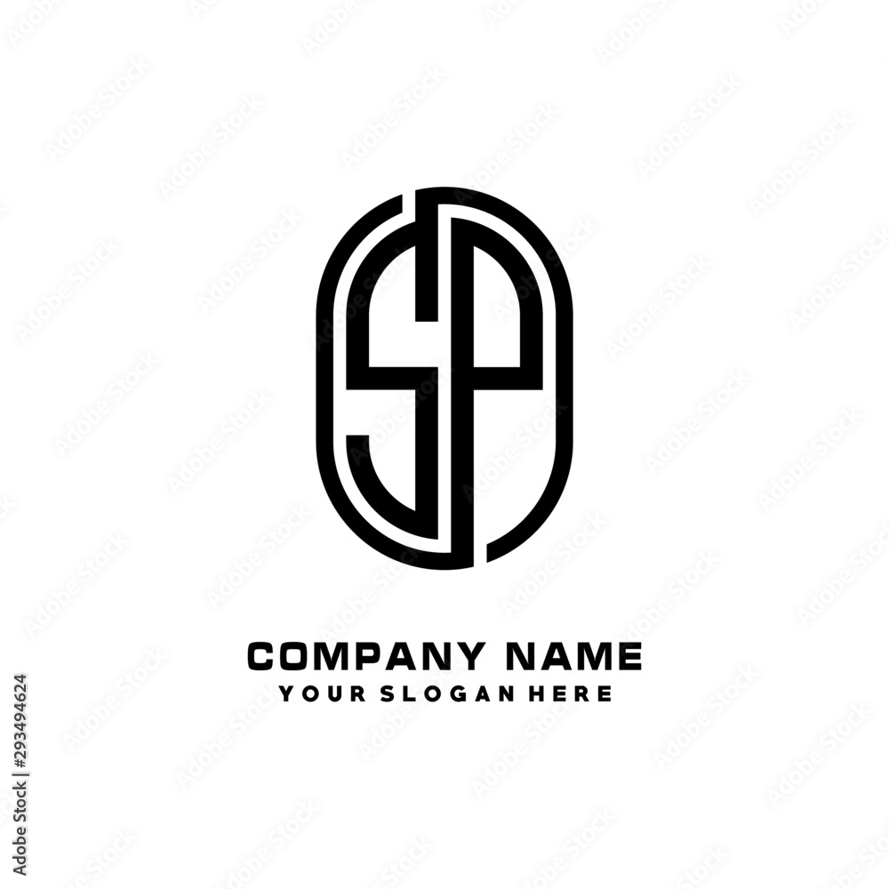 Initial Letter SP Linked Rounded Design Logo, Black color. feminine outline logo design Initial Letter SP Linked Rounded Design Logo, Black color. feminine outline logo design