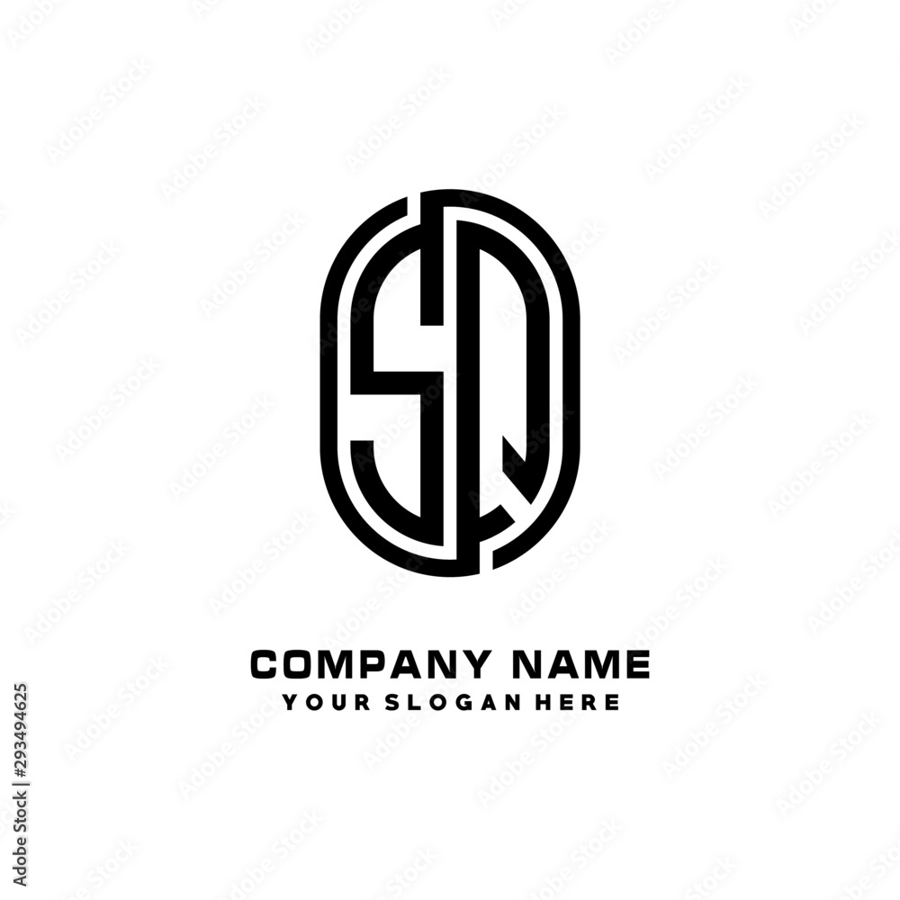 Initial Letter SQ Linked Rounded Design Logo, Black color. feminine outline logo design Initial Letter SQ Linked Rounded Design Logo, Black color. feminine outline logo design