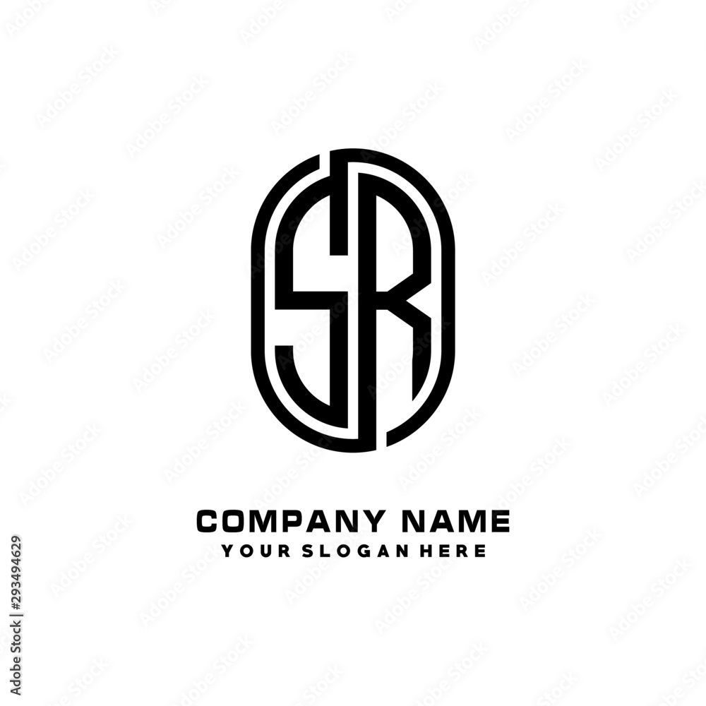 Initial Letter SR Linked Rounded Design Logo, Black color. feminine outline logo design Initial Letter SR Linked Rounded Design Logo, Black color. feminine outline logo design