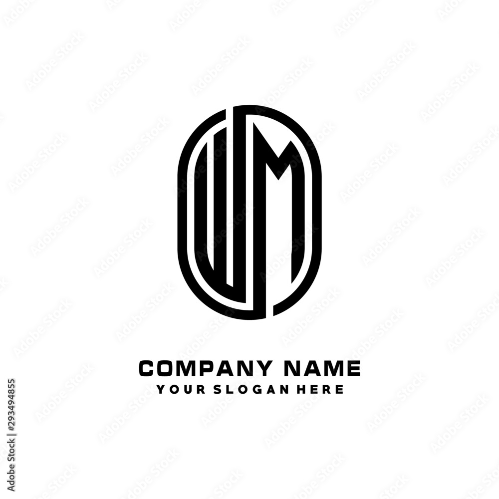 Initial Letter WM Linked Rounded Design Logo, Black color. feminine outline logo design Initial Letter WM Linked Rounded Design Logo, Black color. feminine outline logo design