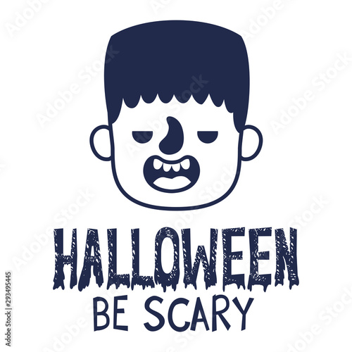 cute little boy head with frankenstein costume and message